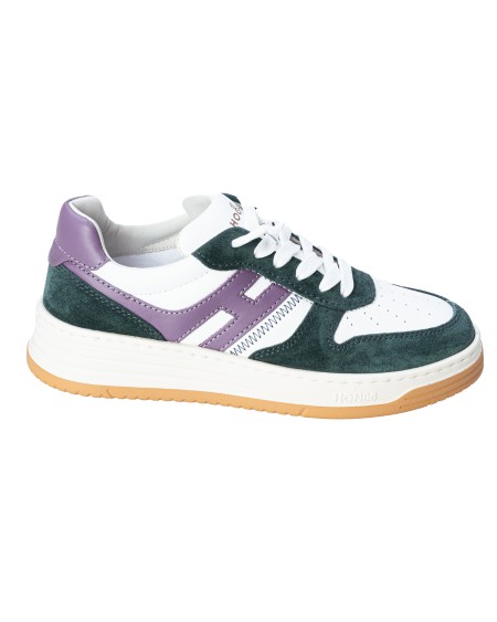 Shop HOGAN  Scarpa: Hogan sneakers Hogan H630 Bianco Verde Viola.
Tomaia in pelle scamosciata.
Inserti in pelle liscia.
H laterale.
Fussbett in memory foam 0,9 cm.
Suola in gomma.
Altezza totale 4 cm.
Indicazioni di cura e mantenimento incluse.
Custodia in tessuto inclusa.
Include un paio di lacci aggiuntivi.
Fabbricato in Italia.. HXW6300EU50QBL-0BAU