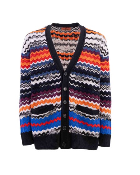 Shop MISSONI  Cardigan: Missoni cardigan lavorato a maglia.
Jacquard.
Maglia leggera.
Fantasia bicolore.
Collo a v.
Maniche lunghe.
Bottoni.
Due tasche.
Composizione: 95% Lana 4% Poliammide.
Fabbricato in Italia.. US23WM0ABK025P-SM8YB