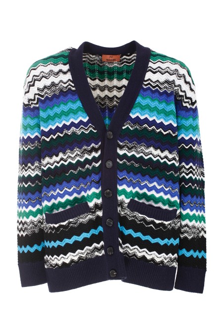 Shop MISSONI  Cardigan: Missoni cardigan lavorato a maglia.
Jacquard.
Maglia leggera.
Fantasia bicolore.
Collo a v.
Maniche lunghe.
Bottoni.
Due tasche.
Composizione: 95% Lana 4% Poliammide.
Fabbricato in Italia.. US23WM0ABK025P-SM8YC