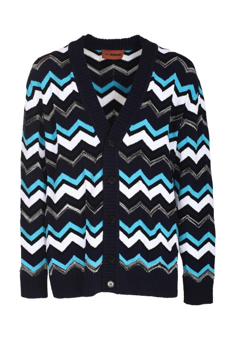 Shop MISSONI  Cardigan: Missoni cardigan con iconica fantasia zig-zag con bottoni.
Lavorato a maglia dal peso leggero.
Fantasia multicolore.
Scollo a v.
Maniche lunghe.
Composizione:  86% Cotone, 11% Viscosa, 3% Poliammide.
Fabbricato in Italia.. US23SM09-S728Z