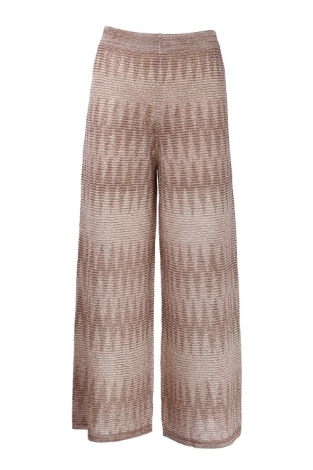 Shop D.EXTERIOR  Trousers: D.Exterior knitted trousers.
Elastic waist.
Wide leg.
Lurex.
Composition: 71% Viscose 28% Polyester 1% Metallic polyamide.
Made in Italy.. 58338-5ROSA/BEIGE