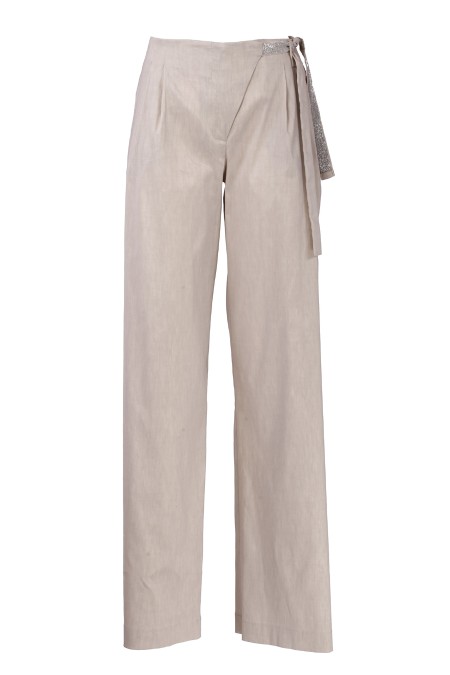 Shop D.EXTERIOR  Trousers: D.Exterior linen trousers.
Brilliant detail at the waist.
High waist.
Wide leg.
Composition: 69% Linen 31% Elastane.
Made in Italy.. 58622-10LINO