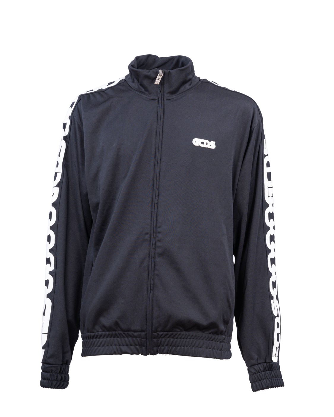 shop GCDS Saldi Giacchetto: GCDS tracktop con stampa Chain.
Track top con banda motivo catena logo realizzata con stampa transfer sulle maniche. 
Chiusura con zip. 
Davanti patch logo Roundy in silicone. 
Tasche nascoste sui fianchi. 
Elastico su fondo e fondo manica.
Zip con tirazip logato in nichel lucido.
Fit rilassato.
Composizione: 92% Poliestere, 8% Sp.
Fabbricato in Romania.. CC94M220001-02 number 7129137