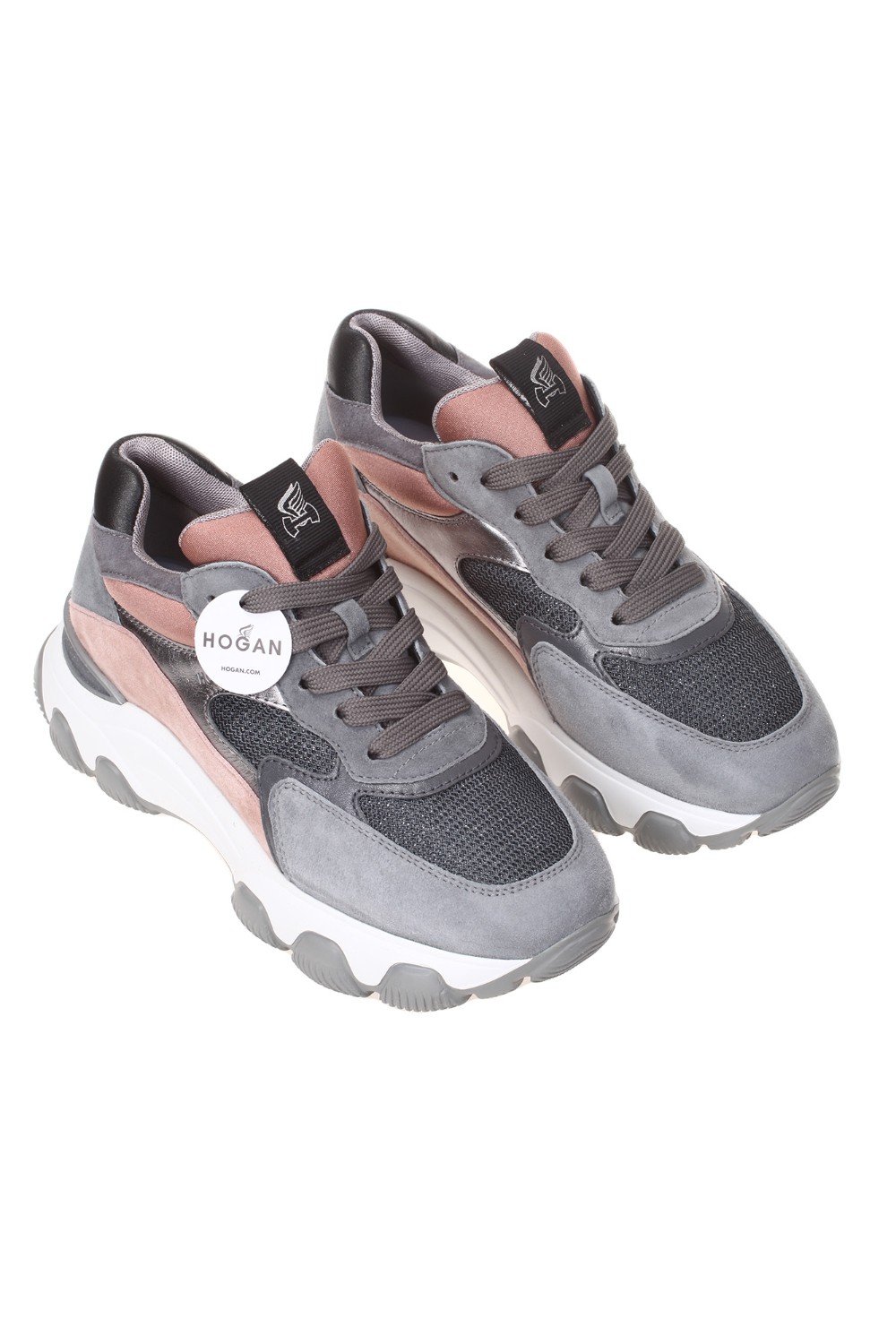 shop HOGAN  Scarpe: Hogan Hyperactive grigia e rosa.
Tomaia in pelle scamosciata.
Inserti in tessuto tecnico shiny.
Dettagli in tessuto effetto scuba e pelle metallizzata.
Logo Hogan laterale.
Fussbett in memory foam 8 mm.
Suola in gomma.
Altezza totale 6,2 cm.
Indicazioni di cura e mantenimento incluse.
Custodia in tessuto inclusa.
Composizione: 100% pelle. 
Made in Italy.. HXW5400DG6097M-0YPS number 5809679