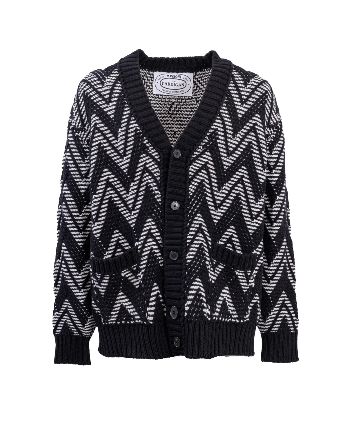 shop MISSONI Saldi Cardigan: Missoni cardigan lavorato a maglia.
Jacquard.
Maglia leggera.
Fantasia bicolore.
Collo a v.
Maniche lunghe.
Bottoni.
Due tasche.
Composizione: 100% Lana.
Fabbricato in Italia.. US23WM06BK026H-S91GM number 200682