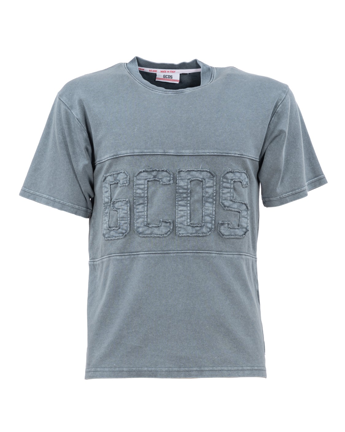 shop GCDS  T-shirt: GCDS t-shirt banda logo tinto in capo.
Banda logo intarsiata davanti e dietro. 
Taglio classico.
Fit regular.
Etichetta a bandiera con logo in nichel lucido
Metallerie in zamak riciclata.
Composizione: 100% Cotone
Made in Italy.. CC22M13S113-02 number 5221017