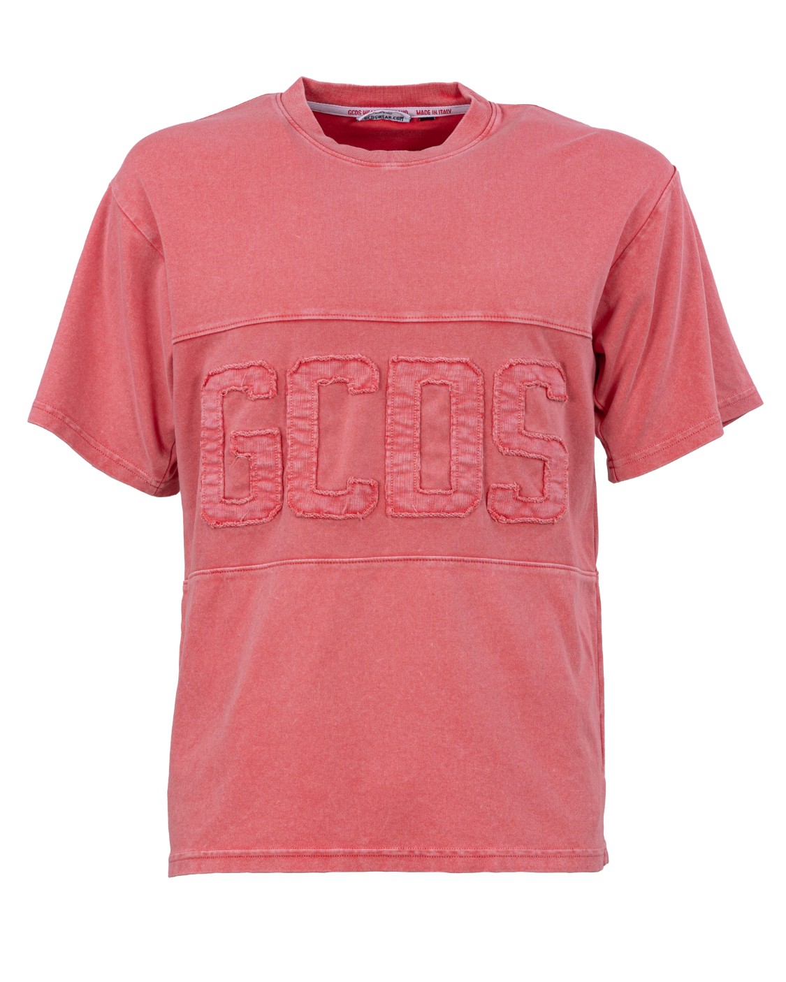 shop GCDS  T-shirt: GCDS t-shirt banda logo tinto in capo.
Banda logo intarsiata davanti e dietro. 
Taglio classico.
Fit regular.
Etichetta a bandiera con logo in nichel lucido
Metallerie in zamak riciclata.
Composizione: 100% Cotone
Made in Italy.. CC22M13S113-21 number 1493380