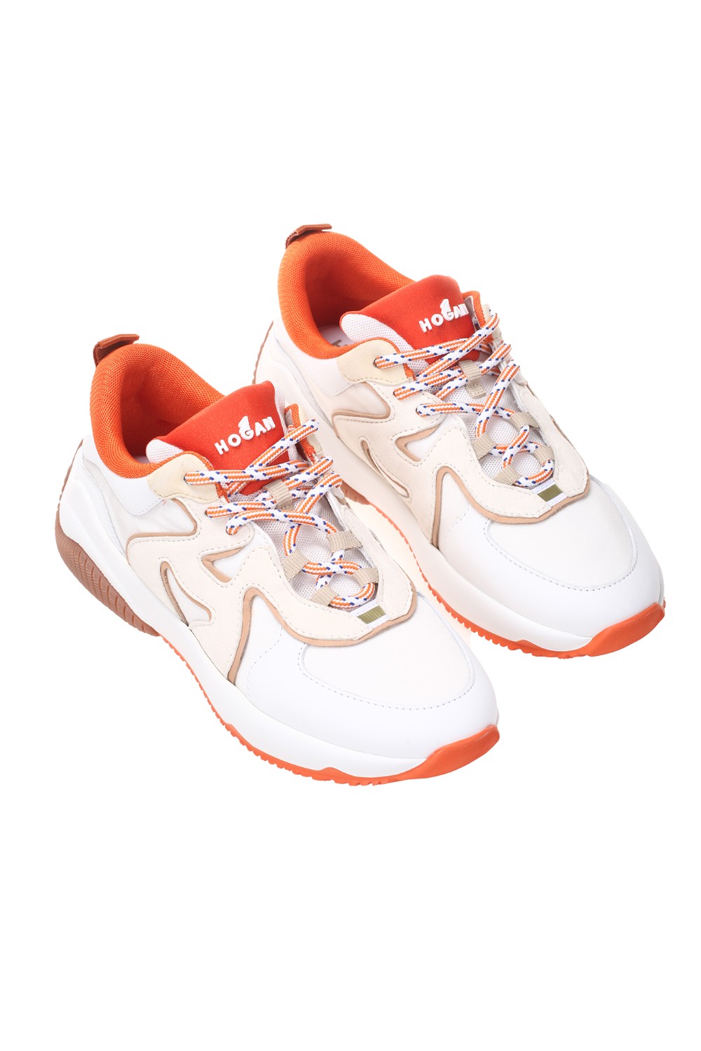 shop HOGAN Saldi Sneakers: Hogan sneakers H597 nei colori avorio, bianco e arancio.
Tomaia in pelle liscia.
Inserti in tessuto tecnico.
H ondulata in suede.
Dettagli in tessuto effetto scuba e nappa.
Fussbett in memory foam.
Suola in gomma.
Custodia in tessuto inclusa.
Composizione: 100% pelle.
Fabbricato in Italia.. HXW5970EA90R7M-0MRP number 1825087