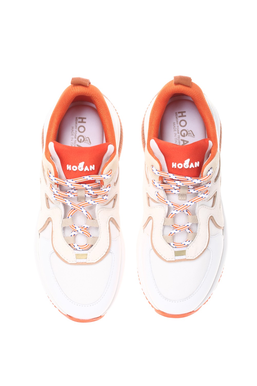 shop HOGAN Saldi Sneakers: Hogan sneakers H597 nei colori avorio, bianco e arancio.
Tomaia in pelle liscia.
Inserti in tessuto tecnico.
H ondulata in suede.
Dettagli in tessuto effetto scuba e nappa.
Fussbett in memory foam.
Suola in gomma.
Custodia in tessuto inclusa.
Composizione: 100% pelle.
Fabbricato in Italia.. HXW5970EA90R7M-0MRP number 1825087